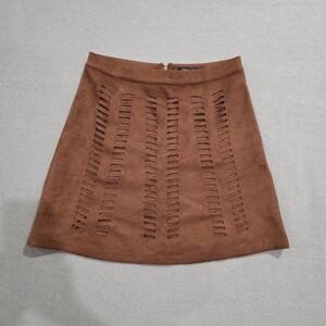 Brown Faux Suede Laser Cut Mini Skirt Size Small Boho Romeo + Juliet Couture
